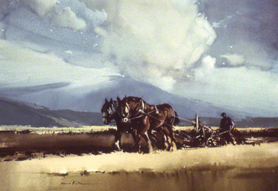 The ploughman is a water colour picture by Claude Buckle