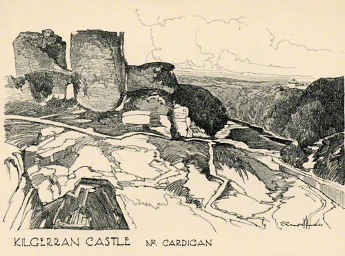 The pencil drawing of Cilgerran Castle Pembrokeshire by Claude Buckle