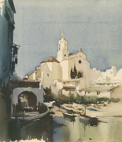 A water colour by Claude Buckle Spanish harbour