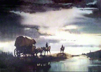 The watercolour painting Into the Dawn that Claude Buckle produced following the railway poster work