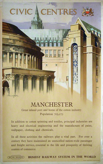 Original railway poster of Manchester Civic Centre