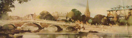 carriage print of bedford showing the town bridge looking from the west