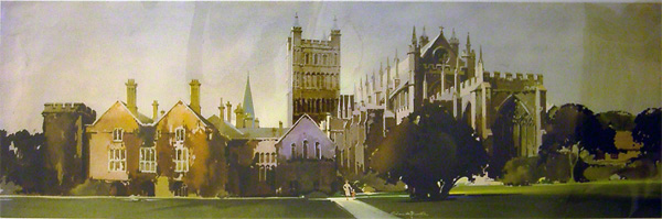 A carriage print of Exeter Cathedral from the palace side