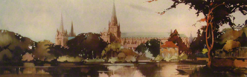 carriage print of Lichfield Cathedral from the minster pond