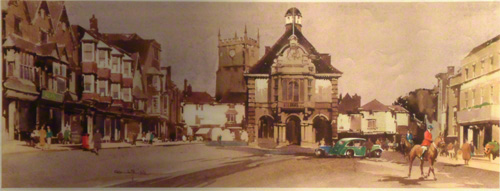 Carriage print of Marlborough high street showing the town hall