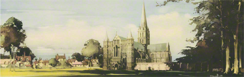 Carriage print of Salisbury Cathedral from the west green