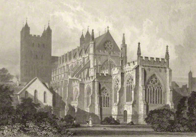 South East view of Exeter cathedral 19th century