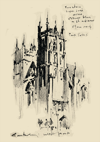 pencil sketch of Canterbury cathedral