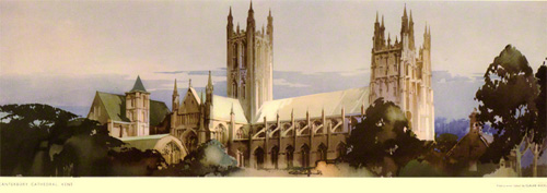 carriage print of Canterbury cathedral taken from the north west. 
