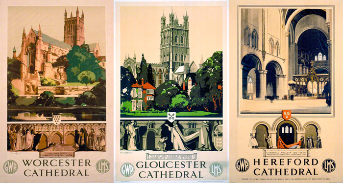 Picture depicting the three cathedrals Worcester, Gloucester and Hereford