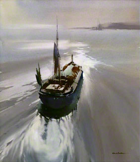 A water colour painting of a Humber Keel barge by Claude Buckle.