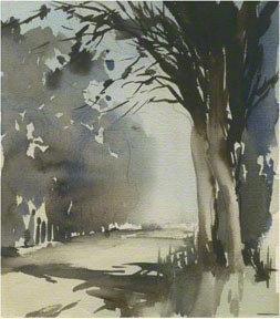 a claude buckle sketch of trees in watercolour helping to formulate ideas for a new picture