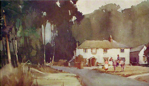 A water colour painting of the Fox Inn, Tangly near Andover 