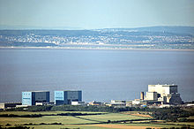 Hinkley Point A twin reactors on the left. Hinkley Point B on the right.