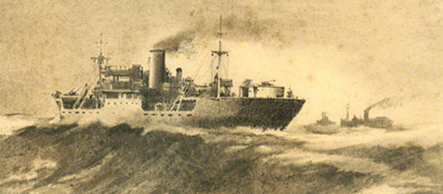 enlargement of the picture 'Atlantic swell' showing a convoy of ships
