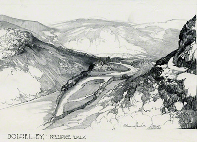 A pencil drawing of the precipice walk Dolgellau, North Wales.