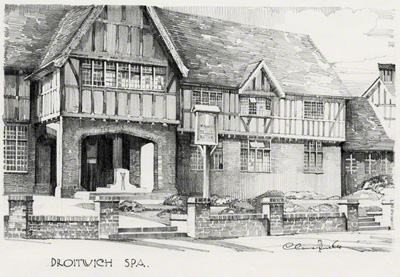 pencil drawing of Droitwich Spa at Victoria Square by Claude Buckle