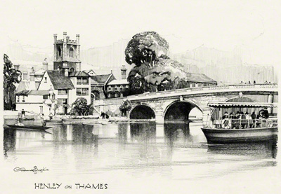 pencil drawing of Henley Bridge by Claude Buckle