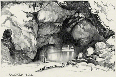 A pencil sketch of Wookey Hole by Claude Buckle 