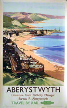 Aberystwyth Bay view houses foreground 1960. Railway Poster Claude Buckle.