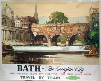 Bath showing  The Pulteney Bridge 1930.Railway Poster Claude Buckle.