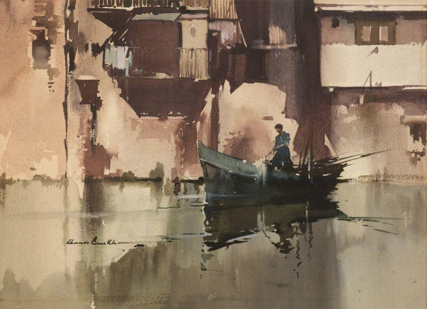 A water colour by Claude Buckle Riverside Spain