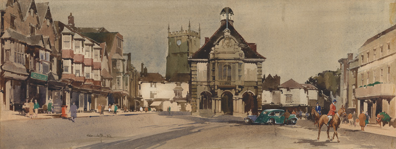 Carriage print of Marlborough high street showing the town hall