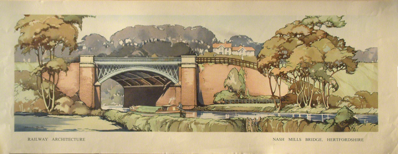 Carriage print Nash Mills Bridge, Hertfordshire showing the bridge over the Grande Union Canal
