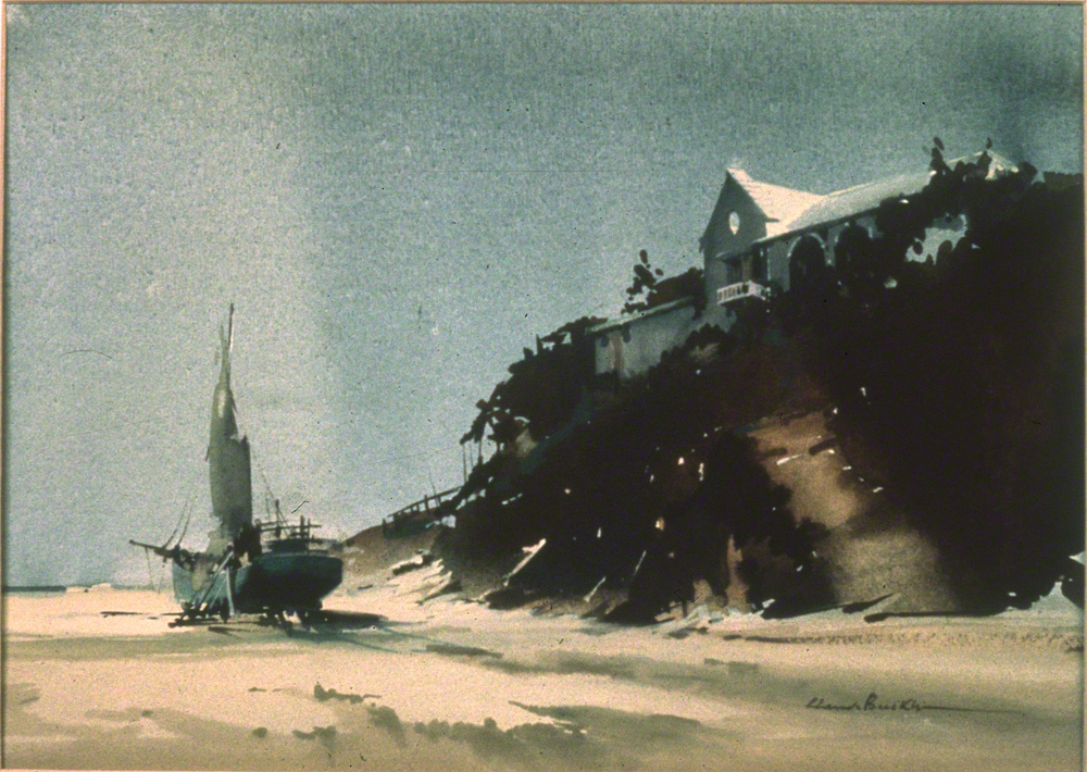 water colour entitled Spanish Beach by Claude Buckle
