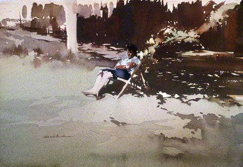 Summer Afternoon. Artists wife in a deckchair.