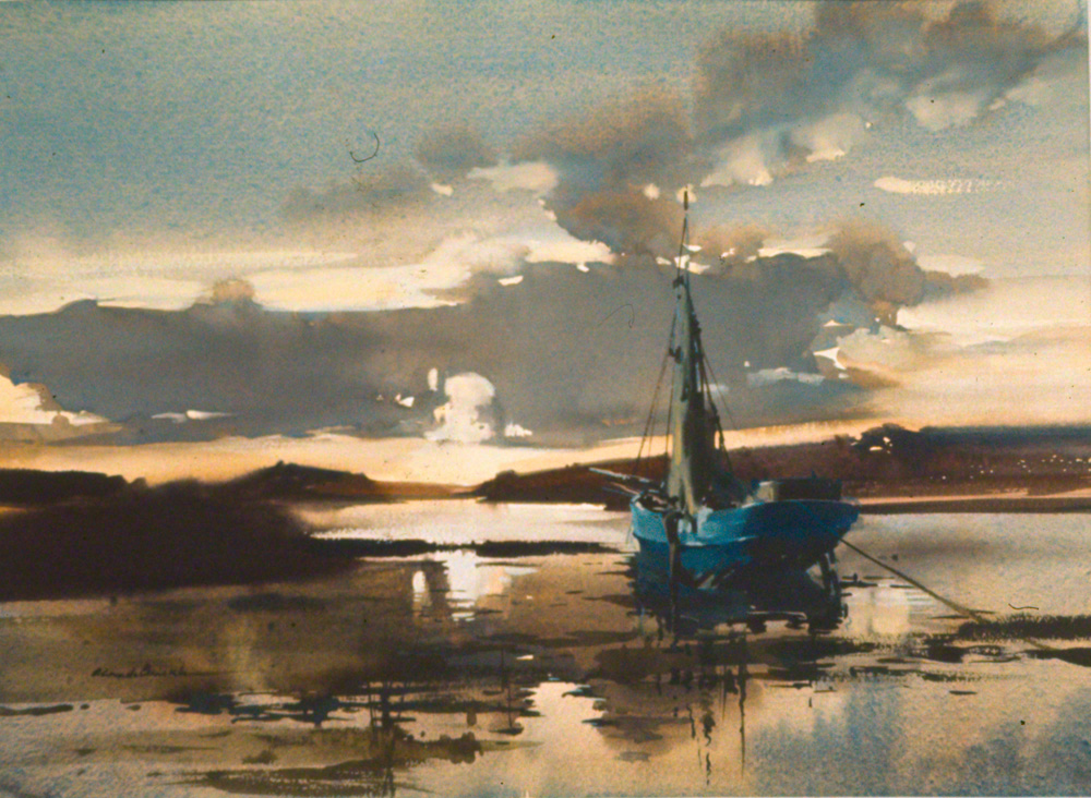 Sunset on the Île de Ré a water colour by Claude buckle